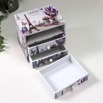 Шкатулка дерево комод 3 ящика "Лаванда и Эйфелева башня" 14,8х15,6х11,6 см