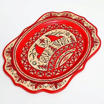 Поднос, малый, 29×21×1,5 см, мезенская роспись