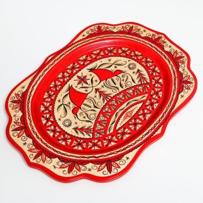 Поднос, малый, 29×21×1,5 см, мезенская роспись