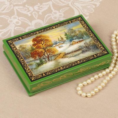 Шкатулка «Туман», зелёная, 11×16 см, лаковая миниатюра