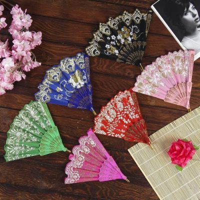 Веер пластик "Цветочная полоса" золото МИКС 23 см