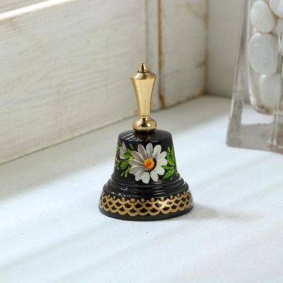 Колокольчик Валдайский "№2. Цветы", расписной, с короткой ручкой, d=35 мм