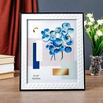 Фоторамка пластик 20х25 см "Белые 3D ромбы с чёрной полосой" 28,8х23,8х1,3 см