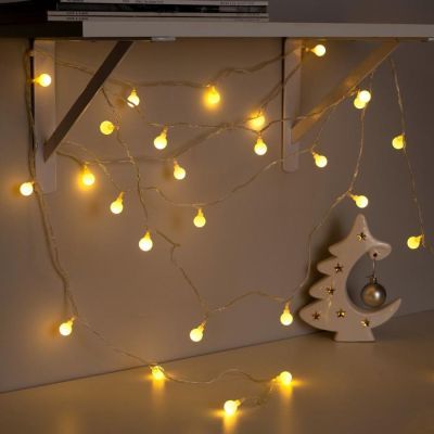 Гирлянда «Нить» 5 м с насадками «Шарики белые», IP20, прозрачная нить, 30 LED, свечение тёплое белое, 8 режимов, 220 В