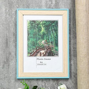 Фоторамка пластик формат А4 "Белённый дуб с голубой каймой" 34,3х25,6х1,2 см