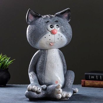 Копилка "Кот сидя большой" серый 40см