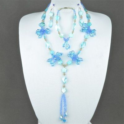 Авторский комплект  хрусталь, перламутр "Небесная лазурь" арт.ВАС-1083