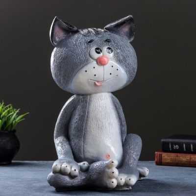 Копилка "Кот сидя большой" серый 40см