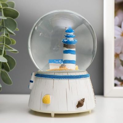 Сувенир полистоун водяной шар свет, музыка "Парусник/Маяк" 12,5х8х8 см
