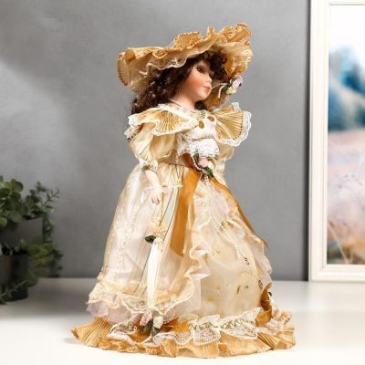 Кукла коллекционная керамика "Мэри в жёлто-кофейном платье" 40 см