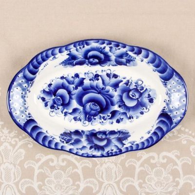 Блюдо «Цветы», 30×19×3,5 см, гжель