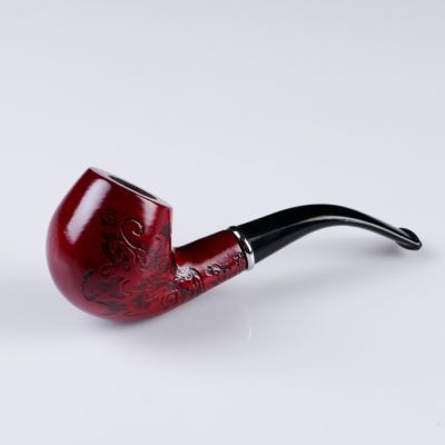 Трубка "Командор" люкс, раструб - дерево с узором, коричневая, 14 см