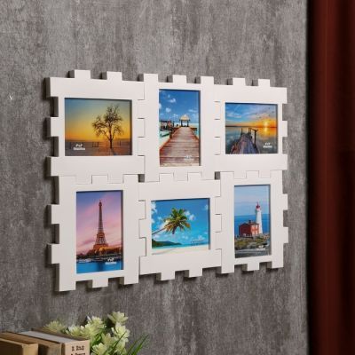 Фоторамка пластик на 6 фото 10х15 см "Пазл" белая 37х53,5х2 см