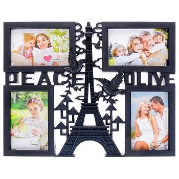 Фоторамка пластик на 4 фото 10х15 см "Жизнь в Париже" чёрная 33х41 см