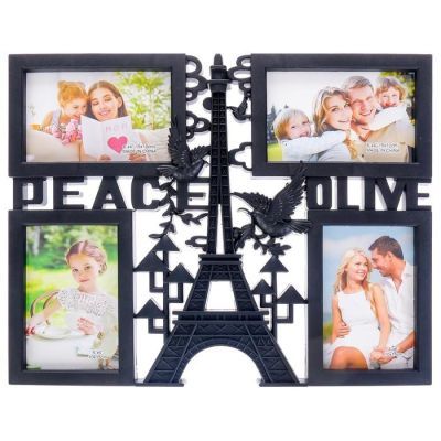 Фоторамка пластик на 4 фото 10х15 см "Жизнь в Париже" чёрная 33х41 см