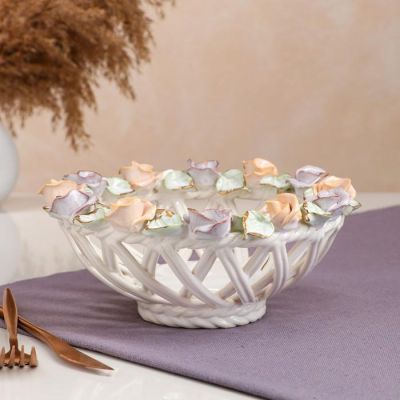 Конфетница "Звезда", белая, цветная лепка, плетение, 9 см, микс