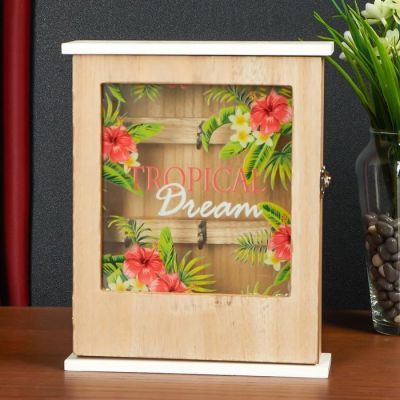 Ключница дерево 6 крючков "Цветущие джунгли" 25,5х5,3х20,5 см