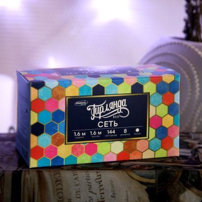 Гирлянда «Сеть» 1.6 × 1.6 м, IP20, прозрачная нить, 144 LED, свечение белое, 8 режимов, 220 В