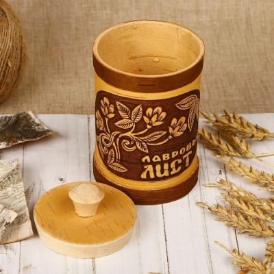 Туес «Веточка», лавровый лист, D=9 см, береста