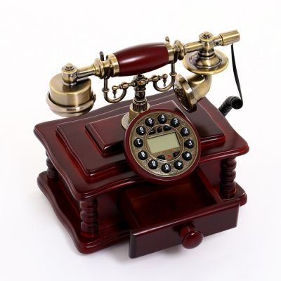 Телефон-ретро с выдвижным ящиком, темное дерево №14b (16 х 23 х 25 см)