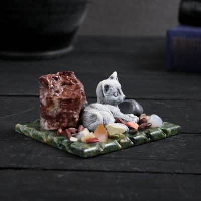 Сувенир "Котенок лежащий", змеевик, мрамор