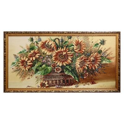 M017-60х120 Картина из гобелена "Букет подсолнухов в плетеной корзине" (65х125)