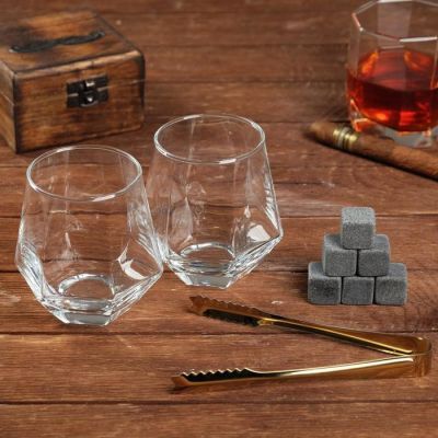 Подарочный набор "Сила. Воля. Успех", камни для виски 6шт, бокал 2шт, щипцы