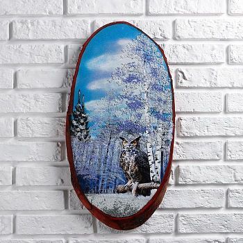 Панно на спиле "Сова", 60 см, каменная крошка, вертикальное