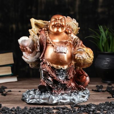 Копилка "Хотей с драконом", глянец, бронзовый цвет, 22 см, микс