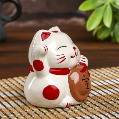 Копилка керамика "Манэки-нэко иероглиф сокровище" 7,5х7х7 см