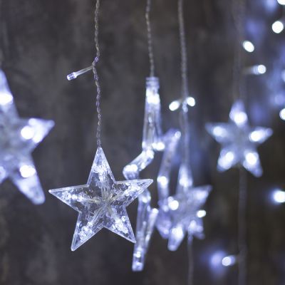 Гирлянда «Бахрома» 2.4 × 0.9 м с насадками «Звёзды», IP20, прозрачная нить, 138 LED, свечение белое, 8 режимов, 220 В
