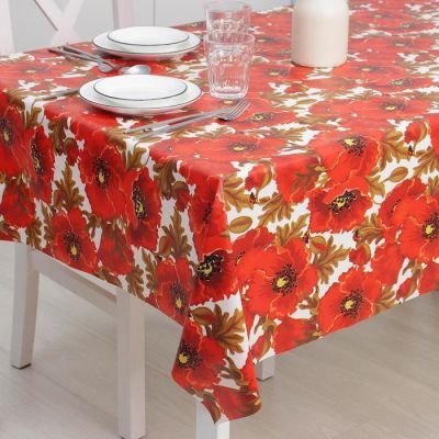 Клеёнка столовая на тканевой основе Доляна «Маки», рулон 20 метров, ширина 137 см
