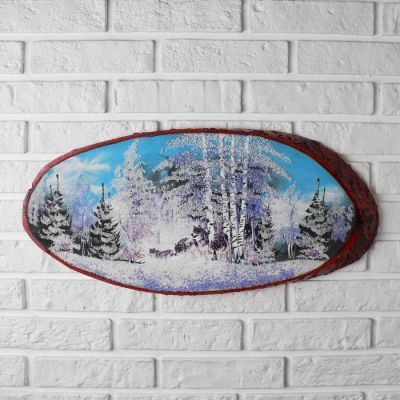 Панно на спиле "Волчья стая", 60 см, каменная крошка, горизонтальное