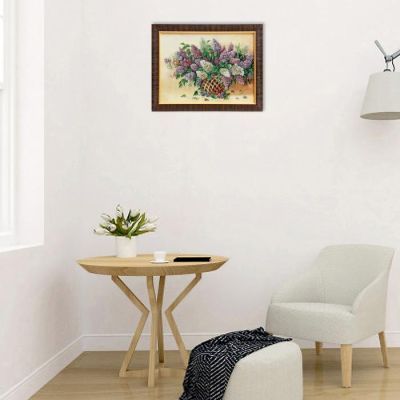 M019-30х40 Картина из гобелена "Сирень в плетеной вазе"(35х45)