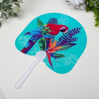 Веер-опахало "Попугай Ара и экзотический цветок" 21х13 см