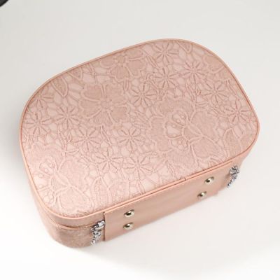 Шкатулка кожзам для косметики "Кружево цветы" розовая н-р 3 шт 6,5х11х19 8х14х22 11х25х17 см   51444