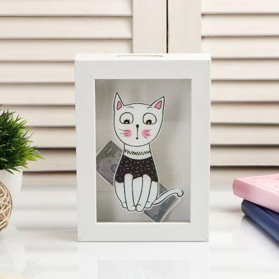 Копилка интерьерная пластик "Белый котёнок в кофточке" 17х12х3,8 см