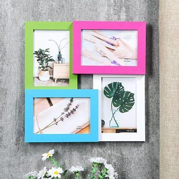 Фоторамка пластик на 4 фото 10х15 см "Простые линии. Разноцветье" 31х31 см