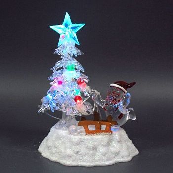 Фигурка новогодняя со светодиодом "Снеговик у елочки со звездой" (L14 W12 H20см)
