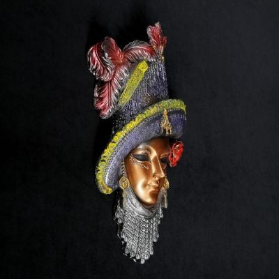 Венецианская маска "Леди в шляпе" золото МИКС  32см