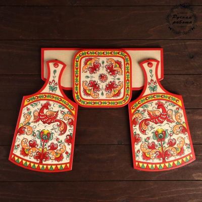 Набор кухонный с подставкой, 4 предмета, ракульская роспись