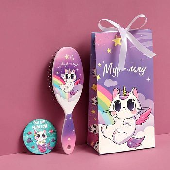 Подарочный набор «Единокот», 2 предмета: зеркало, массажная расчёска