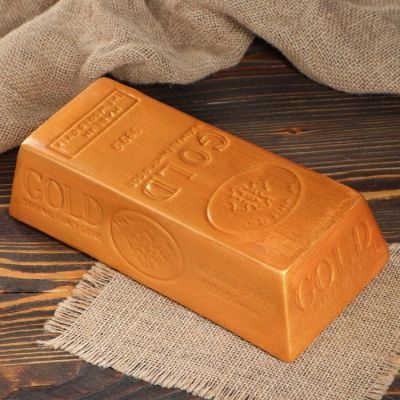 Копилка "Золотой слиток", булат, золотистый цвет, 11 см × 24 см