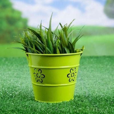 Кашпо "Ведерко" 9,5*9,5*9,5 см зеленое