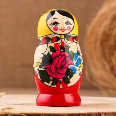 Матрёшка «Семёновская», желтый платок, 5 кукольная, 10 см, ручная работа