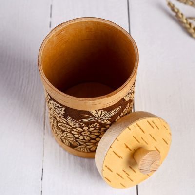 Туес "Бабочки в цветах", круглый, 9х9х15 см, береста