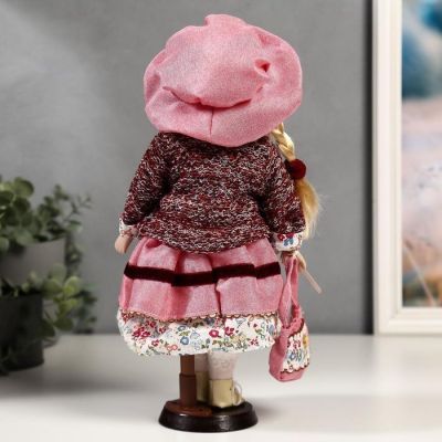 Кукла коллекционная керамика "Алёна в розовом платье и бордовом джемпере" 30 см