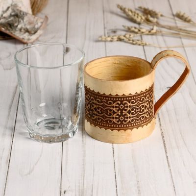 Подстаканник «Узор», с стаканом, 80х120 см, береста