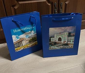 Пакет подарочный ламинированный синий «Новосибирск» (18 х 23 см)