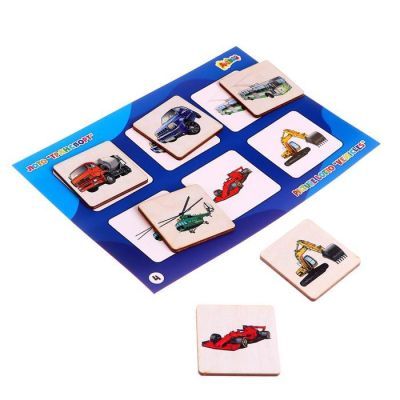 Лото большое «Транспорт» (48 деревянных фишек + 8 карточек + мешочек)